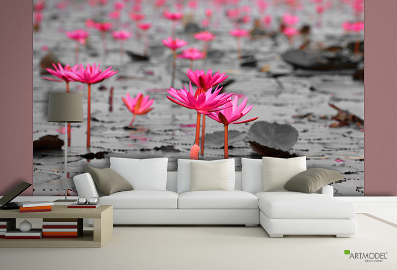 Pembe Çiçekler Duvar Kağıdı ARTMODEL Duvar Kağıdı Online Satış Mağazası