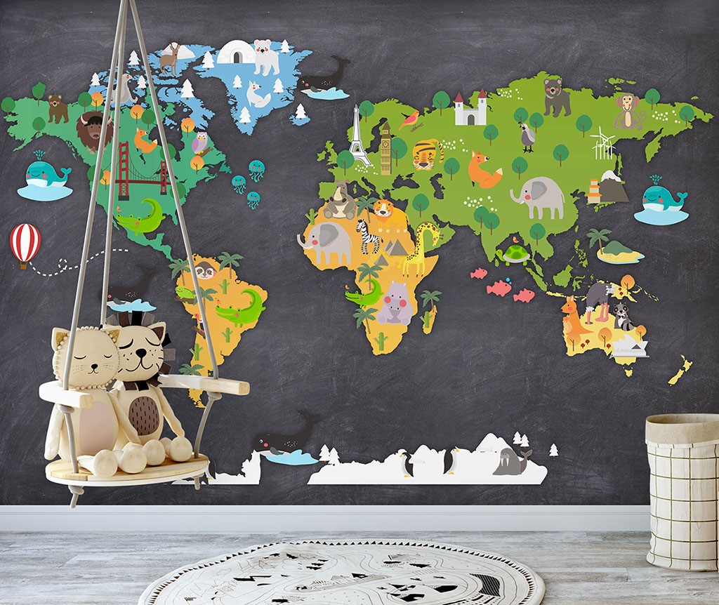 Dünya Haritası Çocuk Odası Duvar Kağıdı